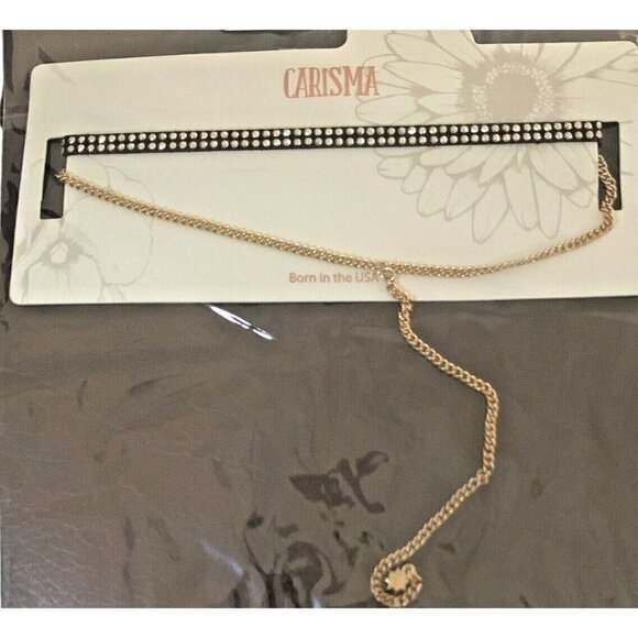 Carisma Layered Necklace Set Black Studded Choker Gold Chain Stone Pendant - Picture 6 of 9